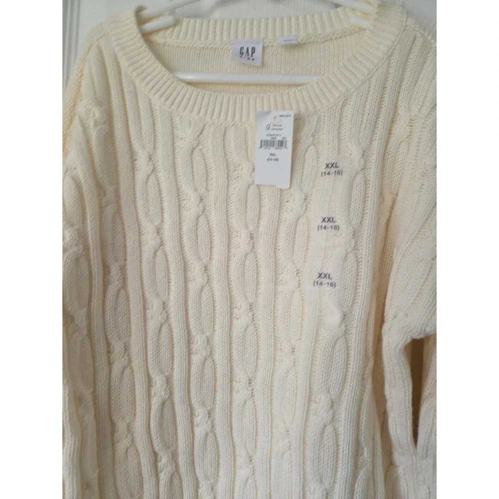 GAP Kids Sweater 14-16 Ivory Chunky Cable Knit Scoop Neck Preppy School NEW